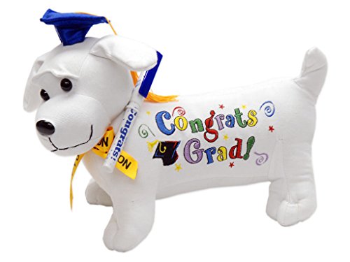 Graduation Autograph Stuffed Dog w/ Pen, "Congrats Grad!" (Blue) 12"