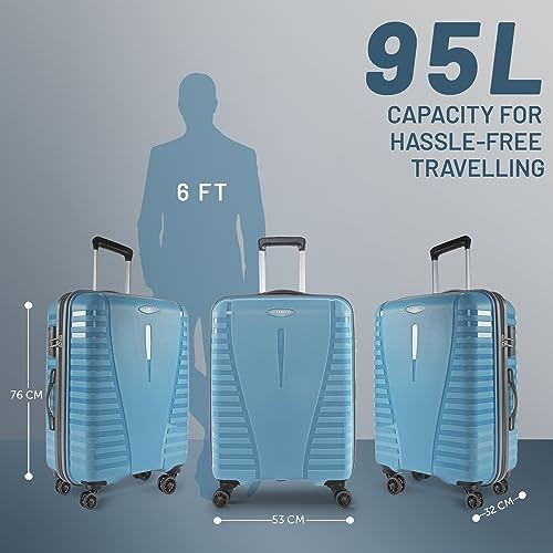 Image of Aristocrat Large Airpro 76 Cms Check-in Polypropylene Hardsided 8 Spinner Wheels Luggage /Suitcase /Trolley Bag- Coral Teal Blue, 53 Cm