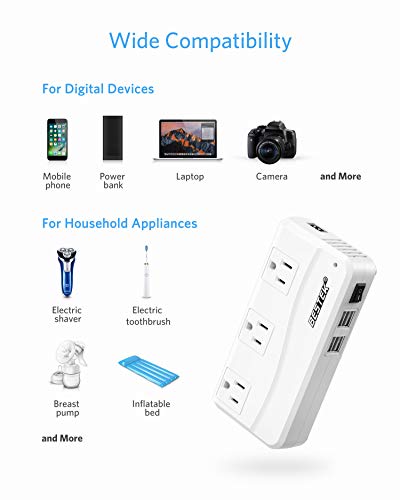 BESTEK 200W Power Inverter DC 12V to 110V AC Inverter with 4.2A 4-Port USB Car Adapter [ETL Listed]