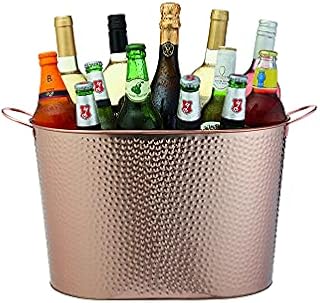 BarCraft Large Copper Champagne Bucket, Ice Bucket for Champagne, Wine, Beer, Hammered Steel, Black, 50 x 32.5 x 29cm