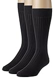 Men's Socks Soft Ribbed Knit Classic Cotton Mid-Calf Crew Dress Socks 3 Pack - Black (13-15)