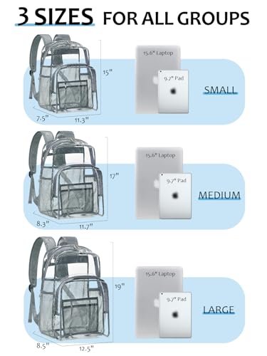 Image of Clear Backpack for School, Heavy Duty Transparent Bookbag | Reinforced Biuld, 0.5mm Thick PVC, Padded Straps, 6 Pockets, Fits Boys /Girls /Adults, for College Work Travel