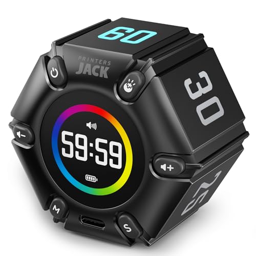 Jack Pomodoro Timer – Productivity Cube, Visual Focus Timer, Mute & Vibration & Adjustable Sound Alert, for Office, ADHD, Study, Work, 3/5/10/25/30/60min & Custom Countdown – Black