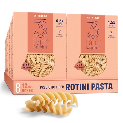Three Farm Daughters High Fiber Pasta Rotini Pack, Low GI, Non GMO Rotini Pasta Noodles, Low Net Carb, Made in the USA, 12 oz. (8 Pack)