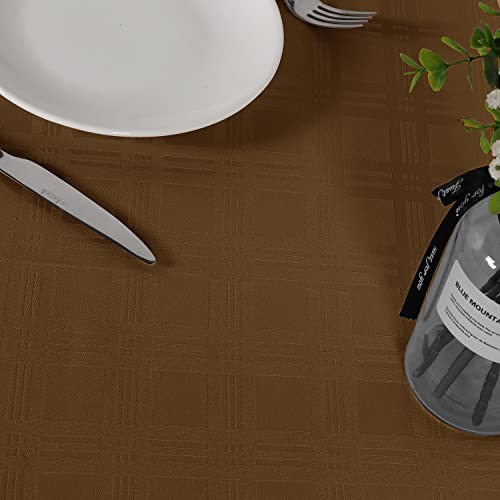 Obstal 210Gsm Solid Checkered Jacquard Table Cloth - Heavy Duty Waterproof Wrinkle Free Microfiber Tablecloth, Decorative Fabric Table Cover For Outdoor And Indoor Use (Coffee, Round 60 Inch) #TOP5