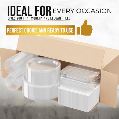 Image of Exquisite 350 Pcs Clear Plates and Napkins Party Supplies Plate Sets | Sturdy Plastic Dinnerware Set With 9 inch & 7 inch Plates, 12 Oz Cups, Lunch Napkins and Cutlery Serves 50 for Birthdays & Everyday