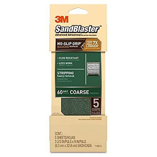 SandBlaster Sandpaper with No Slip Grip Backing, 60 Grit, 3-2/3 by 9-in, Green, 5 Per Pack (11060-G)