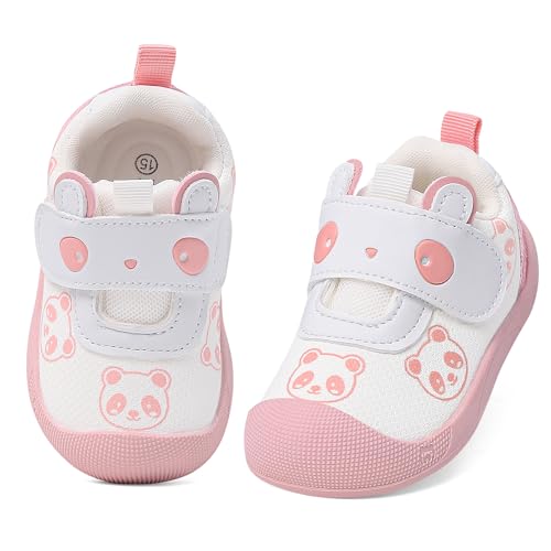 MASOCIO Chaussure Bebe Fille Premier Pas Chaussures de Marche Souple Baskets Bébé Enfant Chausson Rose Blanc (Taille Fabricant CN 18) EU 21