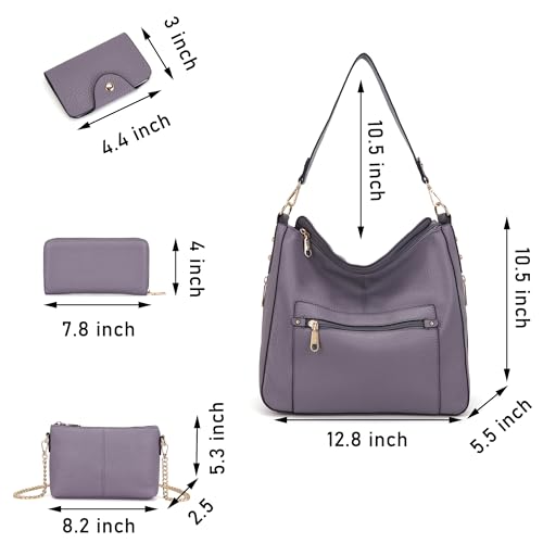 Image of Qiyuer 13 inch Women Spacious Soft PU Handbag Hobo Bag Purse Wallet Set 4pcs | Large, Dual-use Crossbody & Shoulder Bag, Multi-pocket, Divided Compartments, Fits Tablet, Versatile for Daily & Work