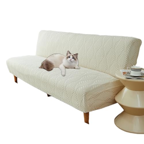 Housse de futon sans accoudoirs extensible beige taille S lavable et protectrice - 2