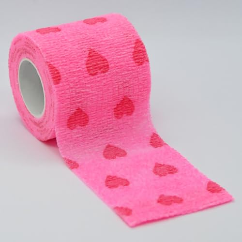 GSHLLO 6 Rolls 5cm x 4.5m Self Adhesive Checkered Bandage Wrap Heart Wrap Tape Pet Vet Wrap Athletic Elastic Cohesive Bandages Breathable Non Woven Bandages First Aid Tape for Dogs Cats