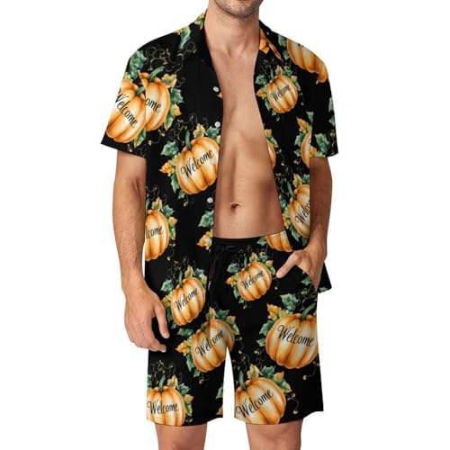 Conjunto de camisa con botones y pantalones cortos Welcome Pumpkin traje de vacaciones hombre