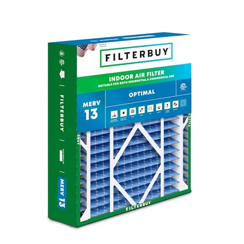 Filterbuy 24x25x5 Air Filter MERV 13 Optimal Smoke & Allergy Defense (1-Pack), Electrostatic Pleated HVAC AC Furnace Filters for Carrier FILXXCAR0024, Maytag & More (Actual Size: 23.63 x 24.69 x 4.25)