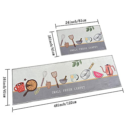 Image of HomeCloud Velvet Rectangular Kitchen Mat | Anti-Slip, Soft, Washable, Printed Designs for Floor, Kitchen & Room (6mm Thick) Pack of 2 Contain (1 Large (41 X 122 Cm) 1 Small 41 X 61 Cm)