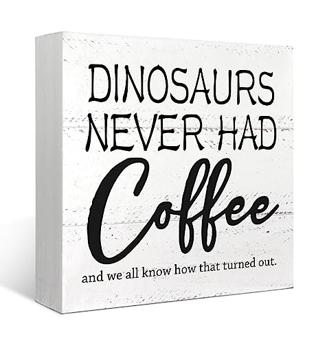 Mtrgdn Panneau de café amusant en bois « Dinosaur Never Had Coffee » - Décoration de bureau - Décoration de bureau - Pour bureau, station de café, garde-manger, cuisine, décoration murale de bureau