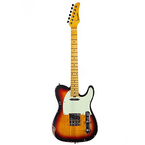 Censtar Relic Electric Guitars,Classic T Style With Elm Body And Maple Neck,Bone Nut,6 Strings Relic Guitar,Solid Body Electric Guitar With Gig Bag For Professional/Full Size/Adult (Sunburst) #TOP6