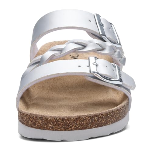 Image of KIDMI Women's Cork Footbed Sandals with Arch Support Comfortable Slip-On Slide Sandals With Adjustable Buckle for Summer
