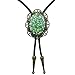 SELOVO Mens Bolo Tie Genunie Leather Green Big Stone Acrylic Copper Tone