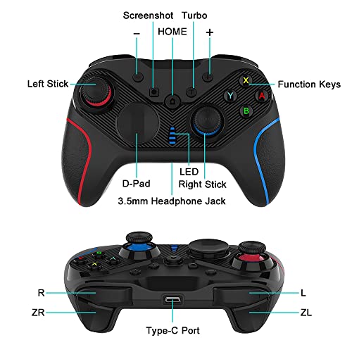 Gamepad controlador de jogo sem fio BT com giroscópio de 6 eixos, vibração de motor duplo compatível