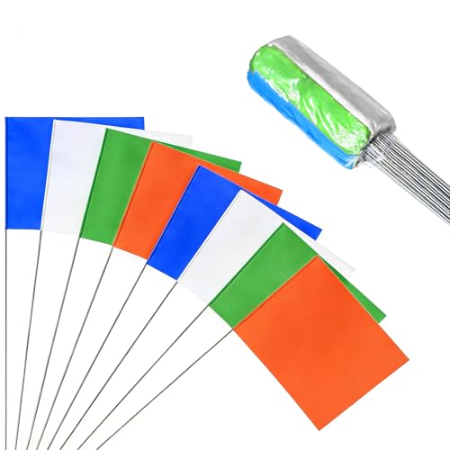 80Pack Orange&White&Green&Blue Marking Flags, JIZHGRAD 15x4x5 Inch Marker Flags Use for Yard & Lawn, Boundary & Dog Training, Survey & Landscape, Sprinkler & Surveyor, Garden & Construction, High Visibility, Sturdy, Versatile, UV & Weather Resistant