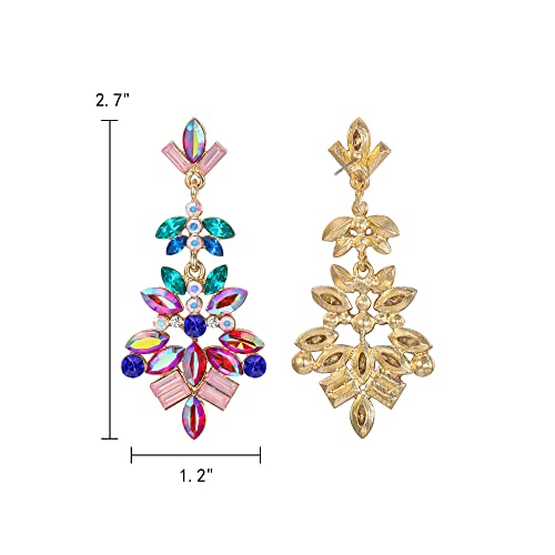 Elequeen Fashion Vintage Style Statement Drop Dangle Earrings Marquise Square Cluster Art Deco Crystal Earrings For Women Girls Multicolor Gold-Tone #TOP4