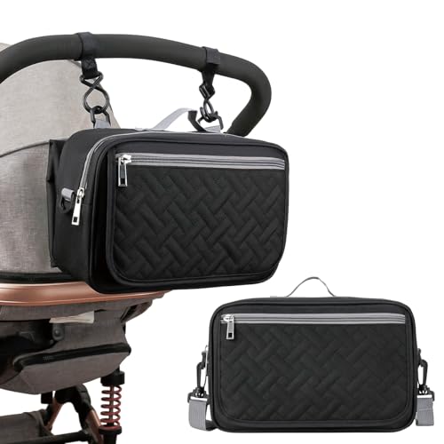 Image of Baby Diaper Caddy Bag with Changing Pad - Diaper Caddy Tote Baby Stroller Bag Nursery Storage Bin for Diapers, Wipes & Toys Mini Diaper Bag for Outdoor（Square Black）