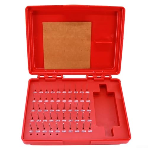 Lot de 50 jauges à goupilles en acier traité thermiquement 0 011 0 060 pouces pour une mesure précise et un étalonnage de machine avec boîte de rangement