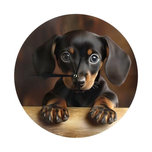 SDTYKHJ Horloge murale en forme de teckel de chien silencieuse sans tic-tac - Horloge murale moderne à piles - Petite classique - Analogique - Décorative pour cuisine, salon, bureau, chambre à coucher
