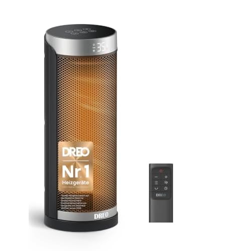 Dreo Heizlüfter Energiesparend, PTC Keramik Heizlüfte Leise, 70° Oszillierend Elektroheizung mit Fernbedienung, 12-Std-Timer, 3 Modi 3 Geschwindigkeiten, Überhitzungs-Kippschutz, Solaris Slim H3