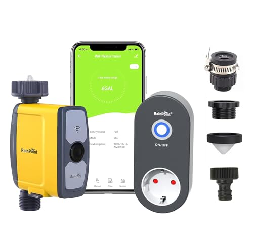 RainPoint Smart WiFi Hose 1-Zone Drip Irrigation Garden Water Timer with WiFi Hub Socket | Mobile APP and Voice Controlled- Google Home and Amazon Alexa