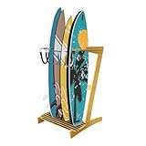 Vertikales Surfbrett-Gestell | Surfbrett-Ständer – Surf-Rack mit kostenloser Wandhalterung, freistehendes Surfbrett-Rack für Shortboard, Paddleboard, Snowboard, Skateboard, Ski und Wakeboard (4 Boards