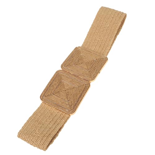 Raffia Stretchy Belt for Women, Symmetrical Buckle Straw Wide Woven Belt for Dress, Summer Elastic Waistband2
