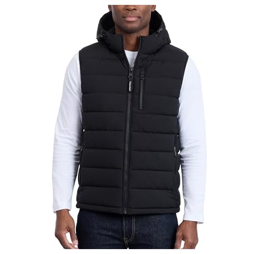 Calvin Klein Men's Lightweight Hooded Puffer Vest, Ebony, Medium