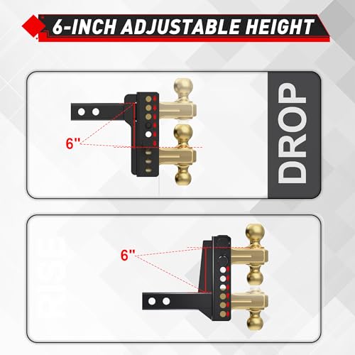 Image of TYT Adjustable Truck Trailer Hitch for 2 inch Receiver, 6 inch Drop /Rise Tow Hitch with Dual Balls (2 inch & 2-5 /16 inch), 14,000 lbs GTW, 1,400 lbs TW, Includes Two Pin Locks & Hitch Tightener