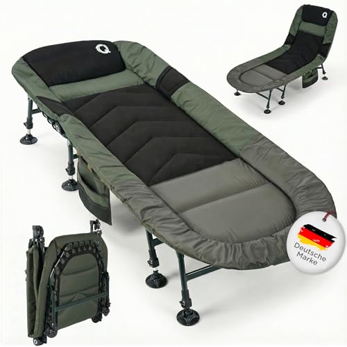 Q-Tac Karpfenliege [Stabil, Bequem & Leicht zu Reinigen] - Angelliege mit extragroßen Schlammfüßen, Angelliege Karpfenliege, Campingliege, Feldbett