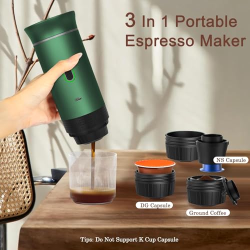 Tragbare 3-in-1-Kapselmaschine, kompatibel mit Nespresso Dolce Gusto und gemahlenem Kaffee, tragbar, mehrere Kapseln, klein, Grün – Bild 3