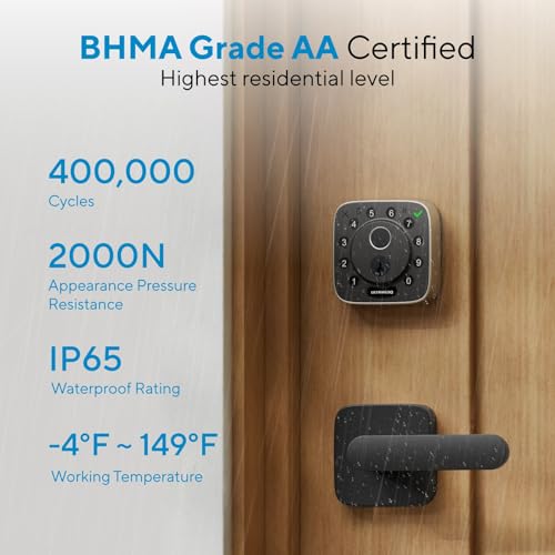 ULTRALOQ Bolt Fingerprint Smart Lock with Lever, Front Keypad Door Lock with Handle, Built-in WiFi Deadbolt, App Remote Control, Auto-Lock, Works with Apple HomeKit, Alexa, Google, BHMA Certified thumbnail 8