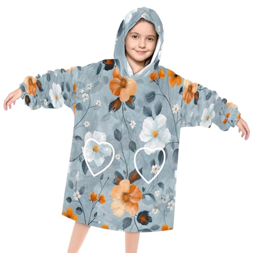 Pardick Wearable Blanket Hoodie for Kids, Mystical Flower Fleece Sweatshirt Blanket Oversized Blanket Sweatshirt with Pocket Flannel Warm Hooded Blanket 6-10 Year Old Girl Boy Gift, One Size