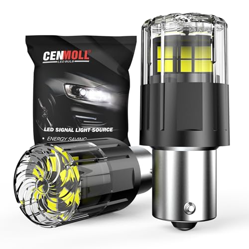 Cenmoll Bombilla LED P21W blanca, 3200 LM superbrillante, 12 V-24 V, 1156 BA15S 382 P21W, bombillas para coche para luces traseras de marcha atrás, luces de estacionamiento y luces diurnas, 1 par