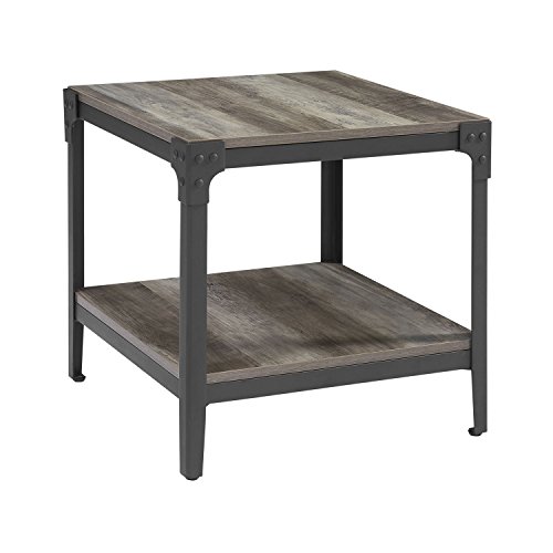 Walker Edison Declan Urban Industrial Angle Iron and Wood Accent Tables, Set of 2, Grey Wash
