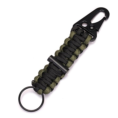 Ekloen 2 Pack Paracord Carabiner Survival Keychain Lanyard With Firestarter (Black+Military Green) #TOP1