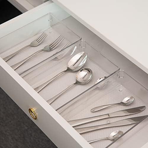 IHOMECOOKER 3 Set Clear Plastic Drawer Organizer Divider Storage Tool Box Tableware Utensil Makeups Dresser Organizer Dresser for Kitchen, Classroom, Office, Bathroom, Counter Top Desk 6''X9''