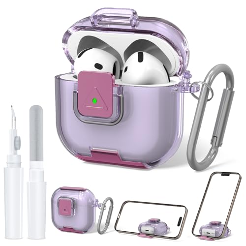 QINZAC Secure Lock Case for AirPods 4 Case with Phone Stand