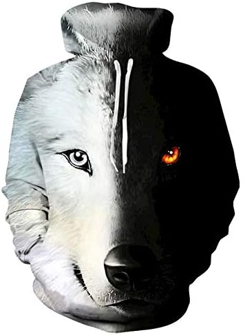 Loveternal Womens Mens 3D Wolf Hoodies Guys Teens Cool Graphic Creative Pullover Shirts Winter Oversized Hoodie Sweatshirts with Kangaroo Pouch Funny Couple Hoody M