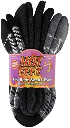 HOT FEET 2 Pack Warm Cozy Thermal Socks for Women - Thick Insulated Crew for Cold Winter Weather