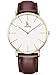 Alienwork IK Armbanduhr Herren Damen Gold Lederarmband Braun Weiss Ultra-flach