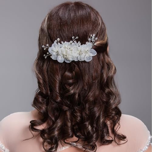 Peine para cabello nupcial con cristales y perlas miniatura 2