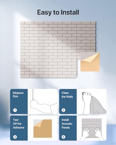 Pacote com 12 painéis de parede à prova de som, painel de absorção de som autoadesivo Kuchoow painéi