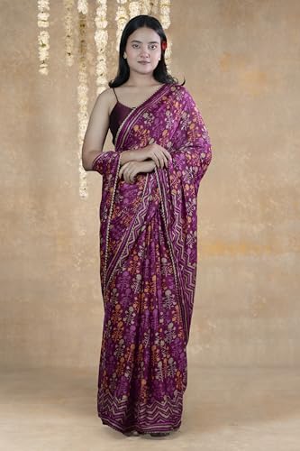 Image of MIRCHI FASHION Women Saree Floral Print Chiffon | Lightweight Festive Occasion Sari for Farewell and Functions with Unstitched Blouse Piece