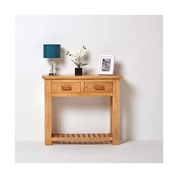 HOMESCAPES - Mangat - Small Console Table - 100% Mango Wood Furniture With 2 Drawers and a Storage Shelf - Image 9